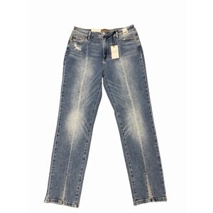 Judy Blue High Waist Vintage Wash Front Seam & Slit Slim Straight Jeans 11/30
